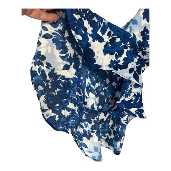 Vince Camuto Flutter Sleeve V-Neck Layered Navy White Leaves Womens Oversized XS - Picture 4 of 16